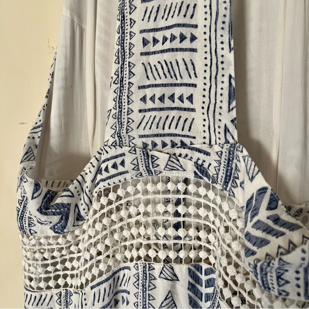 Miss Me Blue & White V-neck Sleeveless Crochet Waist Racerback Dress, Size L - Picture 11 of 11